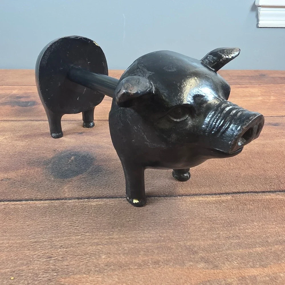 Pig Toilet Paper Holder Home Decor OS Black Good Cast Iron Rustic
